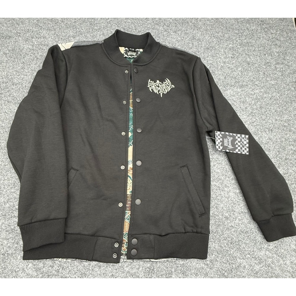 Rebel Vengeance Mens Black Bomber Jacket Samurai Skeleton Tapestry Back Medium
